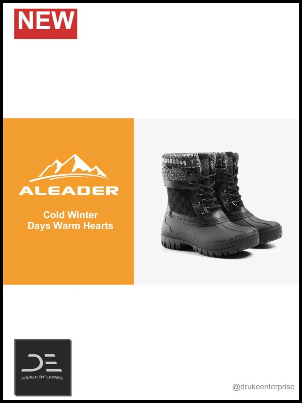Waterproof Snow Boots with Buckle Straps - Faux Leather, Foldable, Lace-Up,